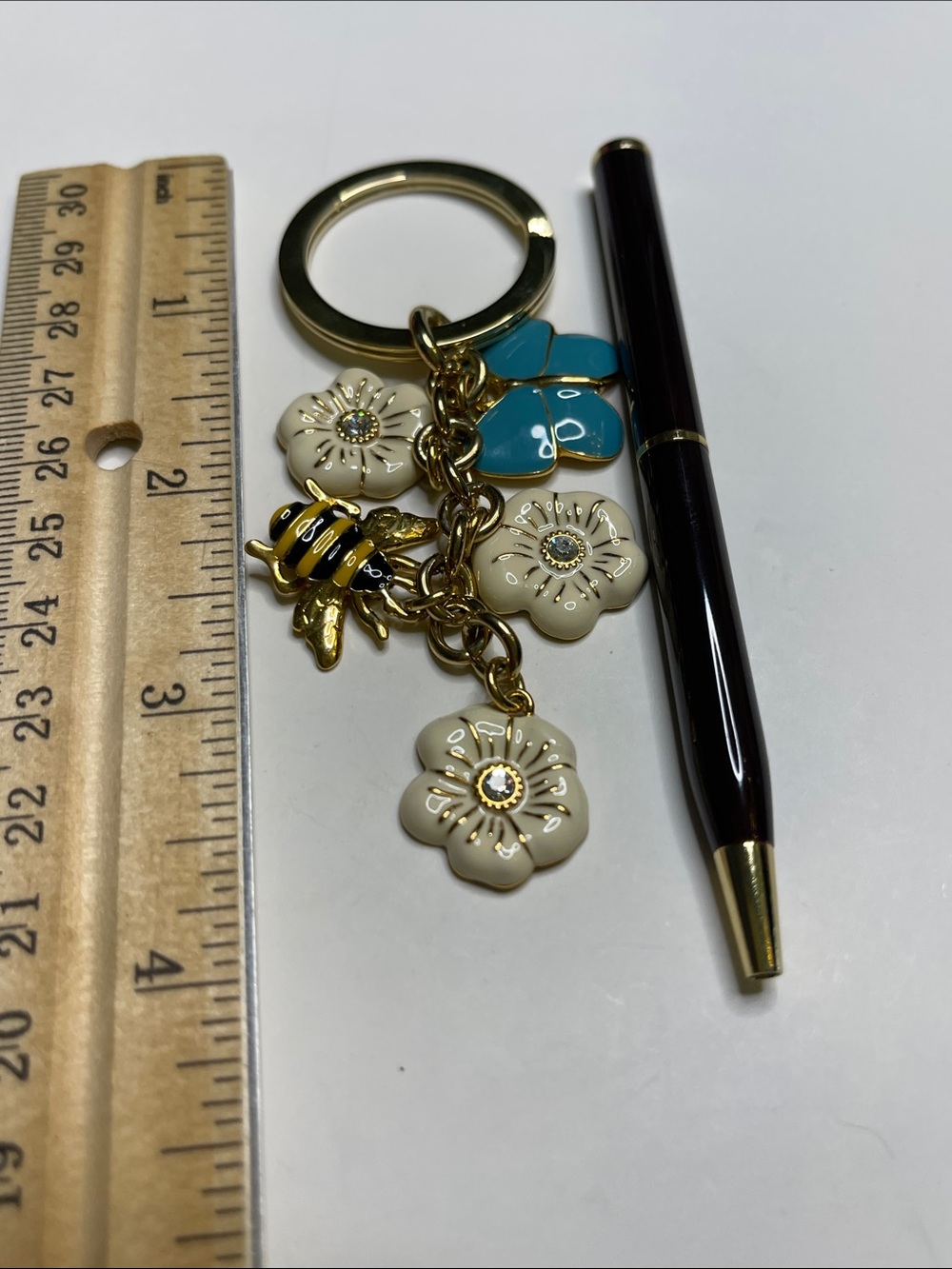 Coach Gold Floral & Turquoise Enamel Keychain Charm and Coach Pen - Picture 2 of 7